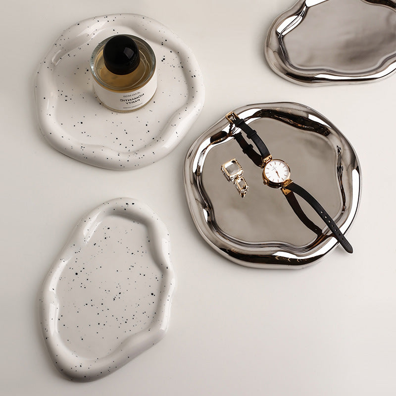 Artsy Silver Ceramics Accessories Plate简约收纳轻奢银色陶瓷盘