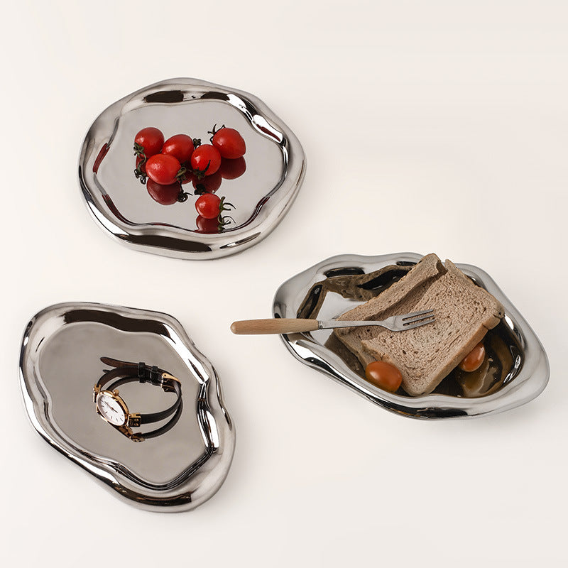Artsy Silver Ceramics Accessories Plate简约收纳轻奢银色陶瓷盘