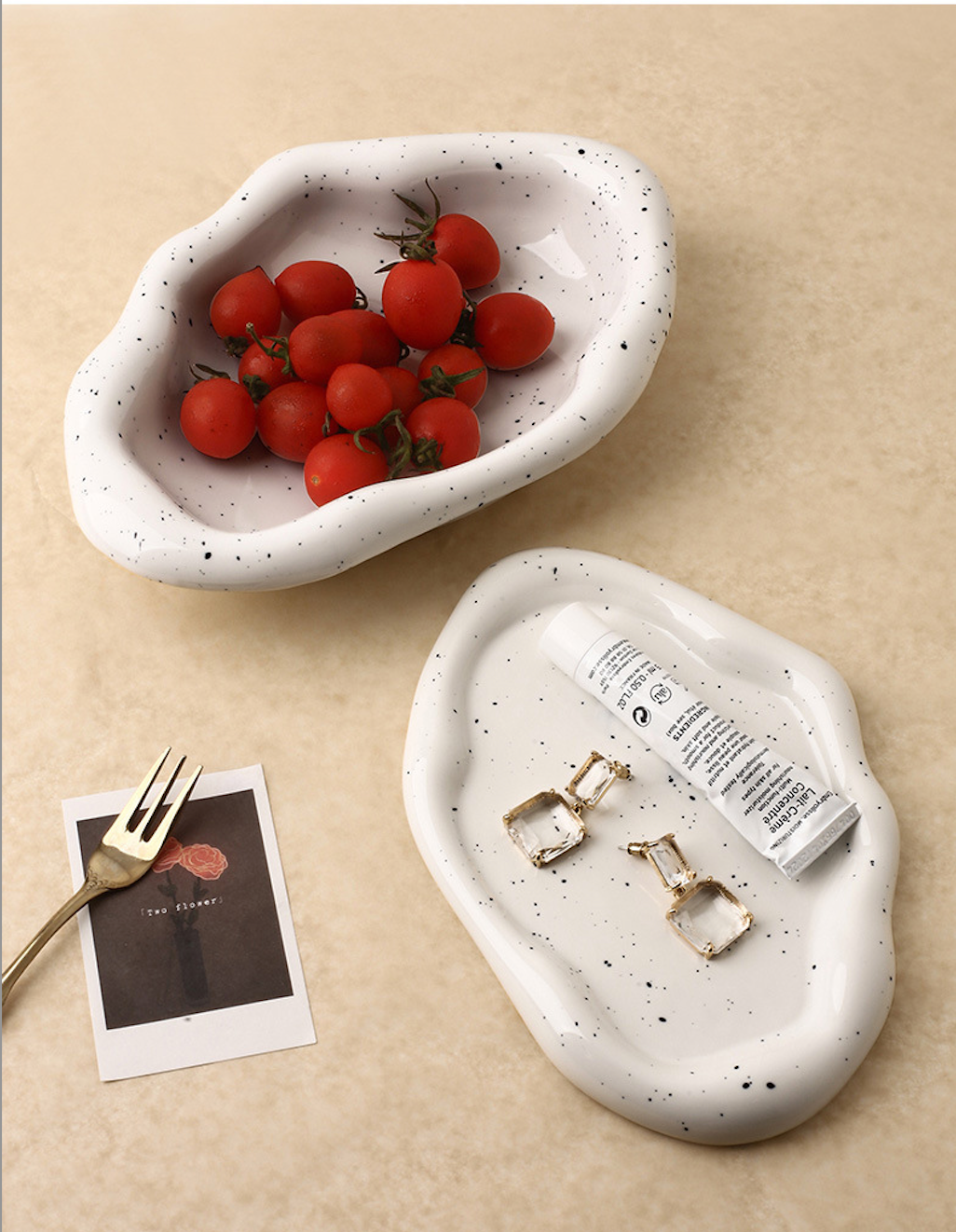 泼墨白肌理陶瓷托盘 Artsy White Ceramics Accessories Plate